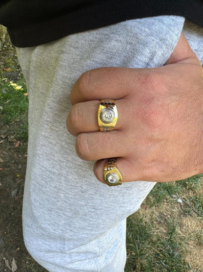 HarlemBling Presidential Watch Star Ring - CZ Stones -  14k Gold Vermeil 925 Silver