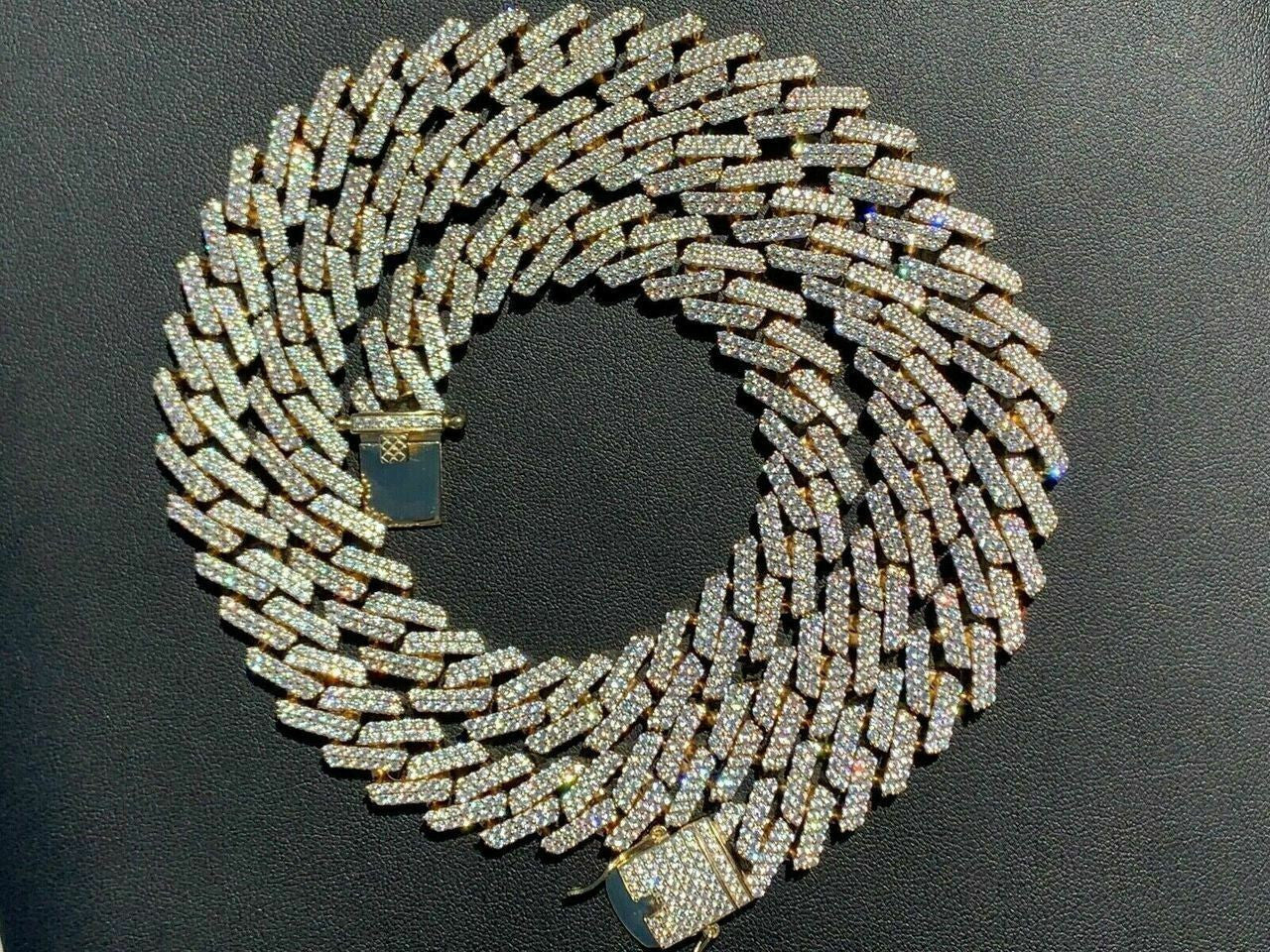 HarlemBling Prong Miami Cuban Chain 14k Gold Over Solid 925 Sterling Silver 18 Choker - 30