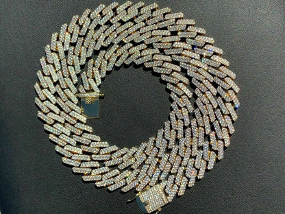 HarlemBling Prong Miami Cuban Chain 14k Gold Over Solid 925 Sterling Silver 18 Choker - 30