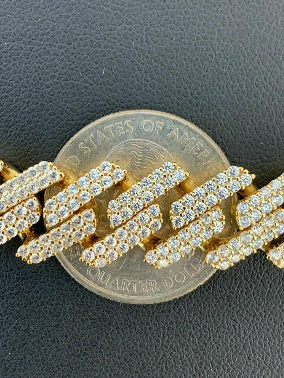 HarlemBling Prong Miami Cuban Chain 14k Gold Over Solid 925 Sterling Silver 18 Choker - 30