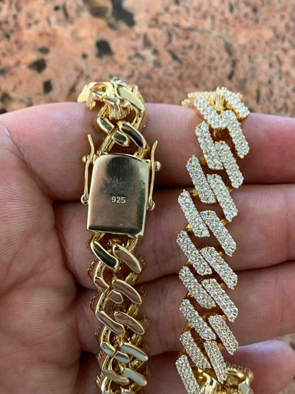 HarlemBling Prong Miami Cuban Chain 14k Gold Over Solid 925 Sterling Silver 18 Choker - 30