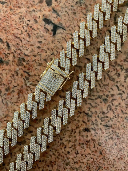 HarlemBling Prong Miami Cuban Chain 14k Gold Over Solid 925 Sterling Silver 18 Choker - 30