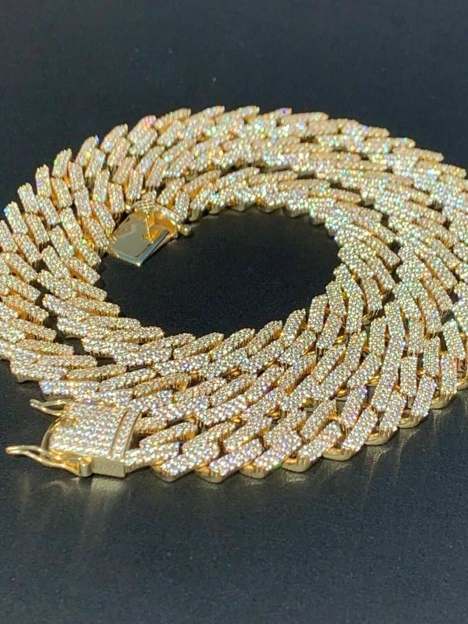HarlemBling Prong Miami Cuban Chain 14k Gold Over Solid 925 Sterling Silver 18 Choker - 30