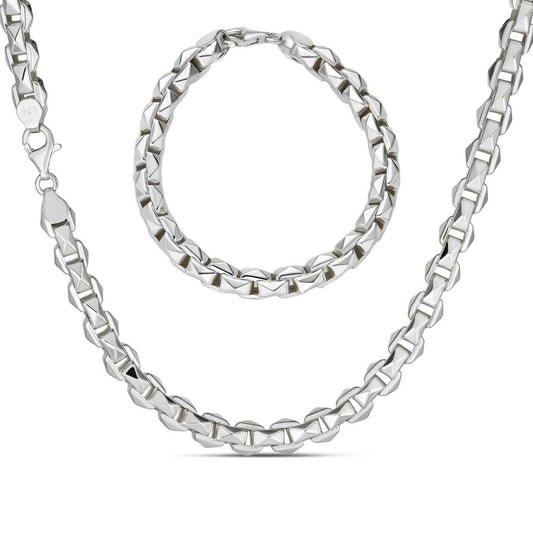 HarlemBling Puffed Triangle Rolo Chain Necklace Or Bracelet - Hollow 925 Sterling Silver - 7"-28" - 6mm