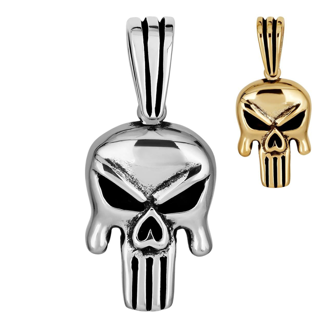 HarlemBling Punisher Skull Biker Pendant - 14k Gold Vermeil Or Oxidized 925 Silver - Small 1"
