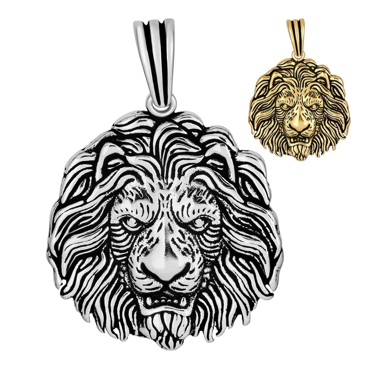 HarlemBling Rasta African Lion Leo King Pendant - 14k Yellow Gold Vermeil Or Oxidized 925 Silver - Small 1.5"