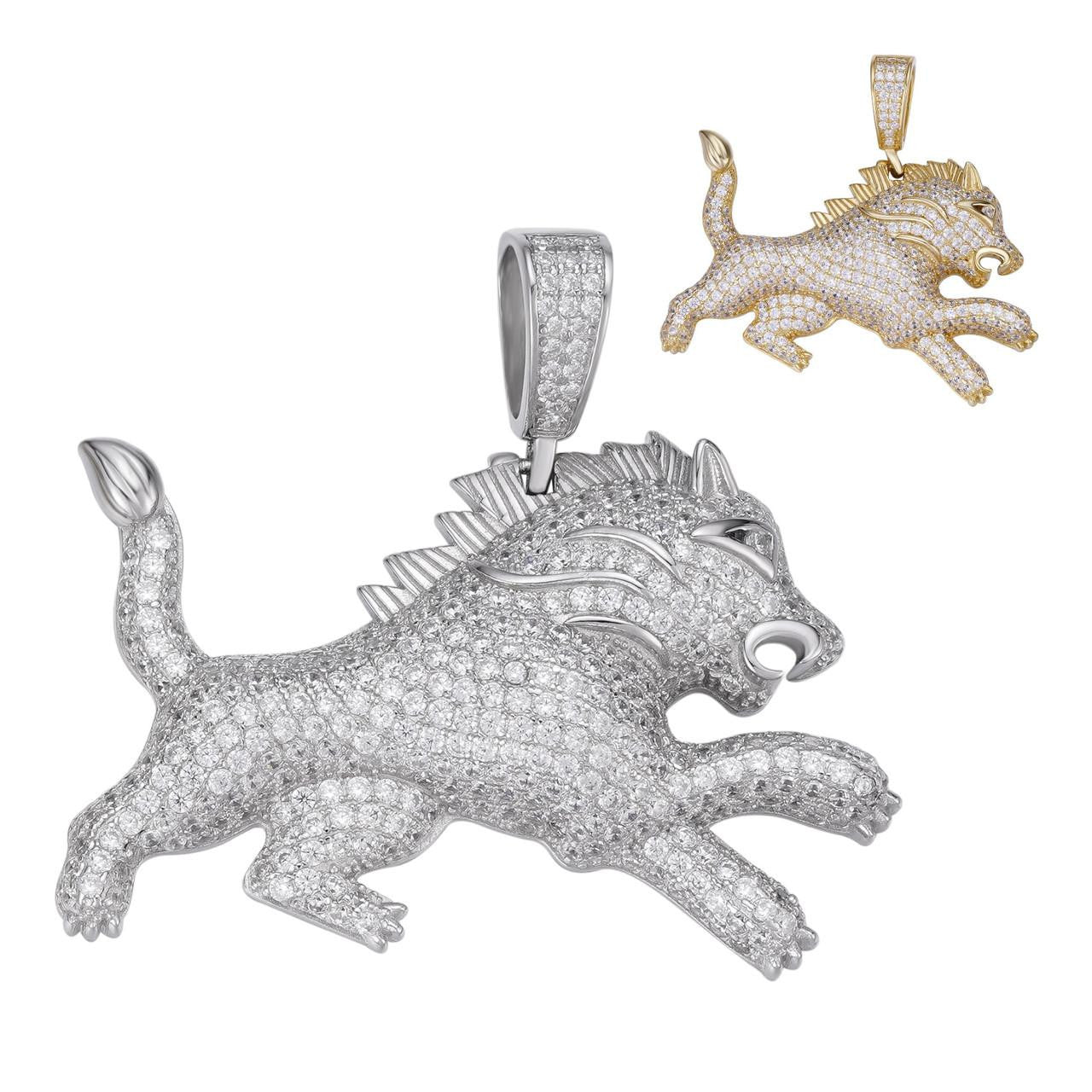 HarlemBling Rasta Lion Icy Pendant - 14k Gold Vermeil Or 925 Silver - CZ Stones - Small 1.5"