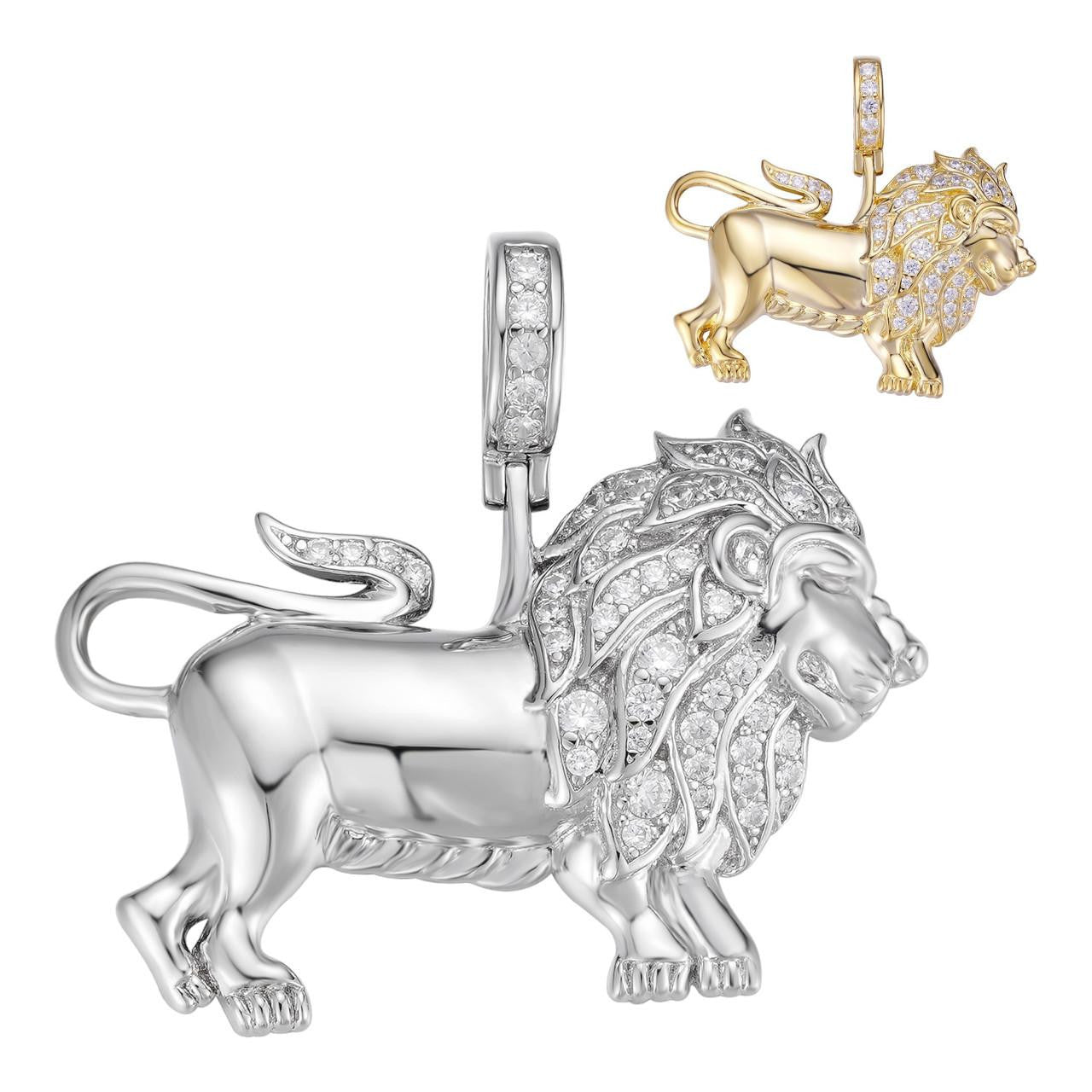 HarlemBling Rasta Lion Of Judah African Leo Pendant - 14k Gold Vermeil Or 925 Silver - CZ Stones - Small 1.25"