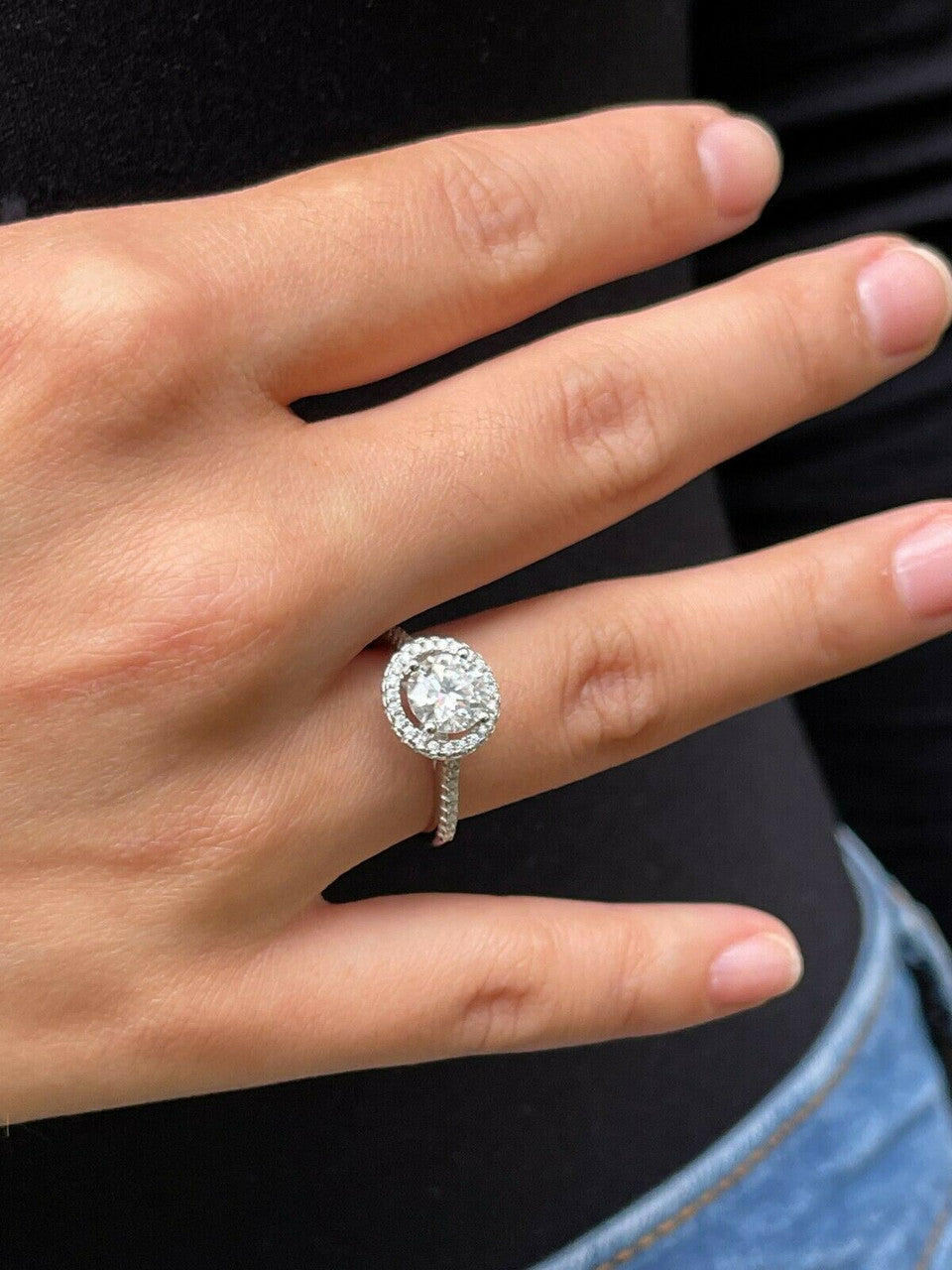 HarlemBling Real 1.2ct Moissanite Engagement Promise Ring Passes Diamond Tester 925 Silver