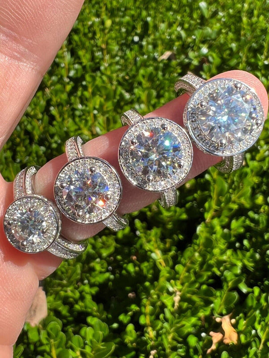 HarlemBling Real 1.7ct-4.7ct MOISSANITE Halo Engagement Promise Ring 925 Silver Diamond Test