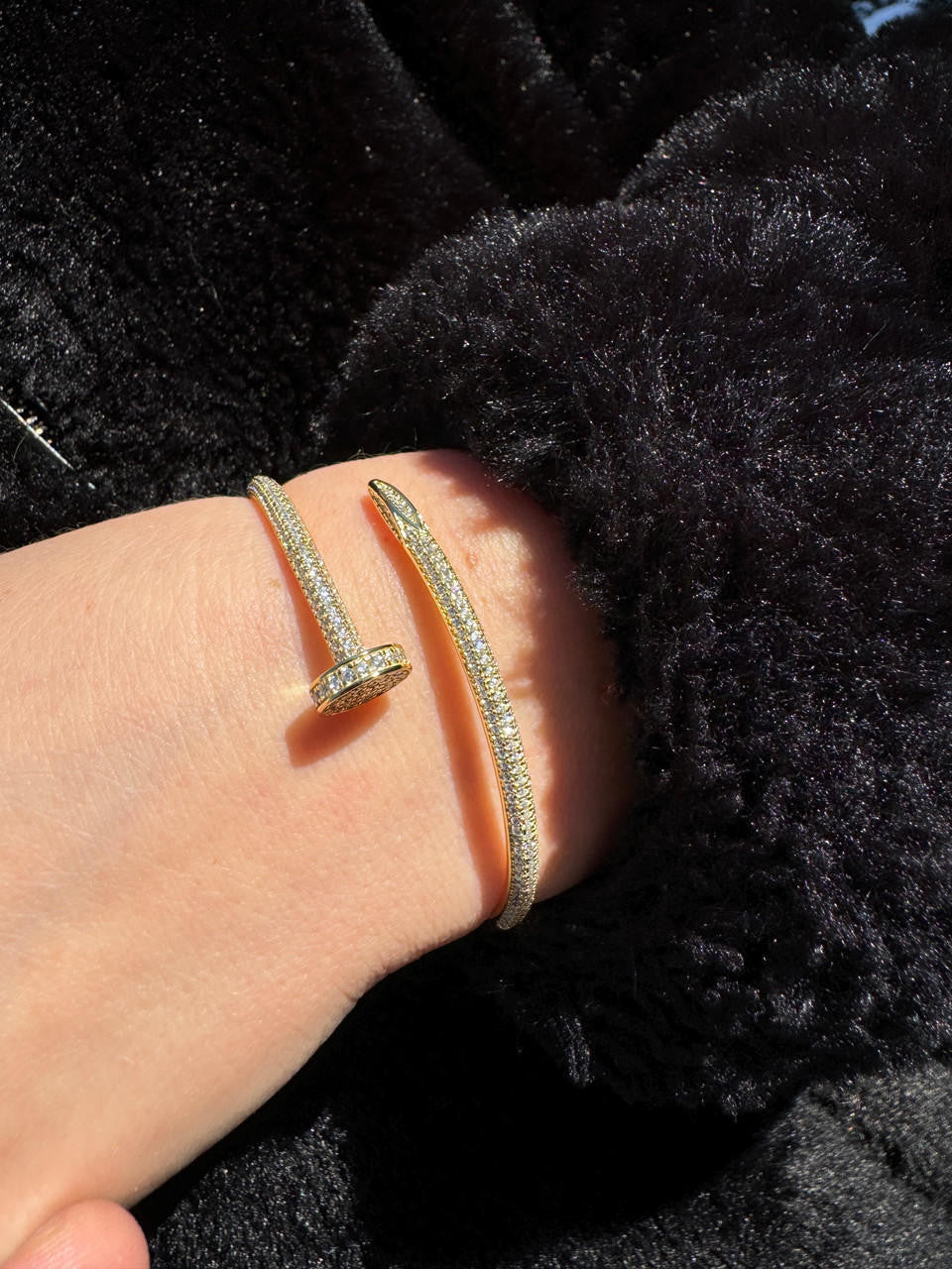 HarlemBling Real 14K Gold Over 925 Silver Iced CZ Nail Bangle Bracelet 6-7.5" Mens Ladies