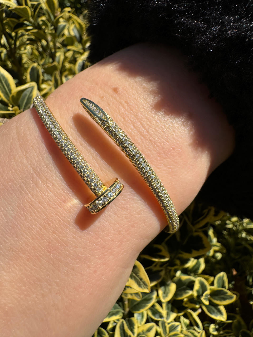 HarlemBling Real 14K Gold Over 925 Silver Iced CZ Nail Bangle Bracelet 6-7.5" Mens Ladies