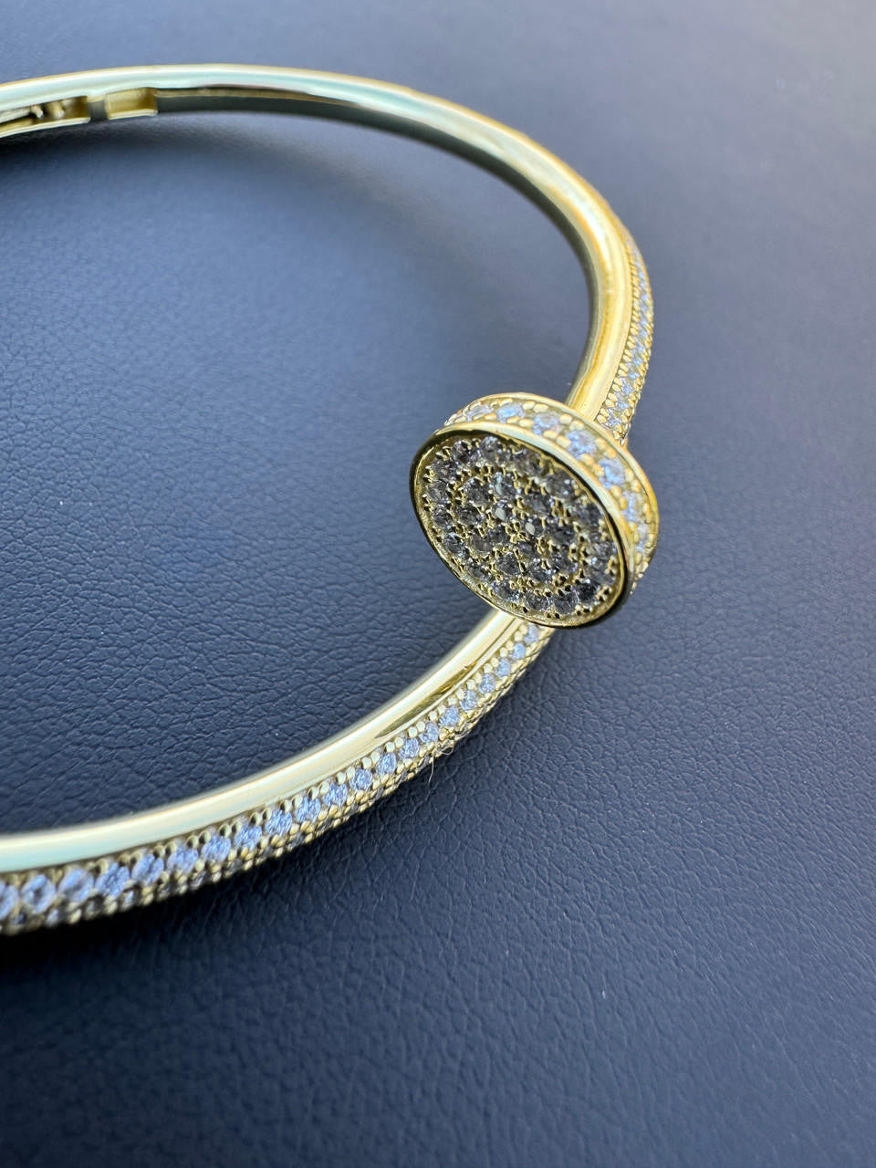 HarlemBling Real 14K Gold Over 925 Silver Iced CZ Nail Bangle Bracelet 6-7.5" Mens Ladies