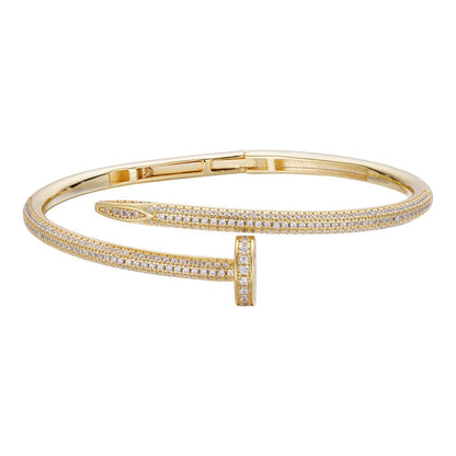 HarlemBling Real 14K Gold Over 925 Silver Iced CZ Nail Bangle Bracelet 6-7.5" Mens Ladies