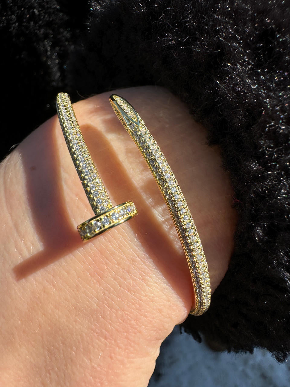 HarlemBling Real 14K Gold Over 925 Silver Iced CZ Nail Bangle Bracelet 6-7.5" Mens Ladies