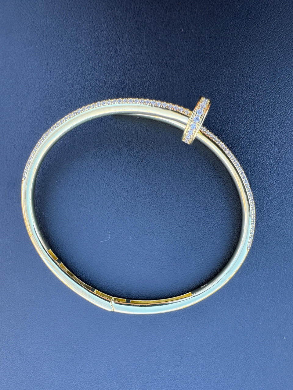 HarlemBling Real 14K Gold Over 925 Silver Iced CZ Nail Bangle Bracelet 6-7.5" Mens Ladies