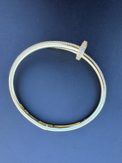 HarlemBling Real 14K Gold Over 925 Silver Iced CZ Nail Bangle Bracelet 6-7.5" Mens Ladies