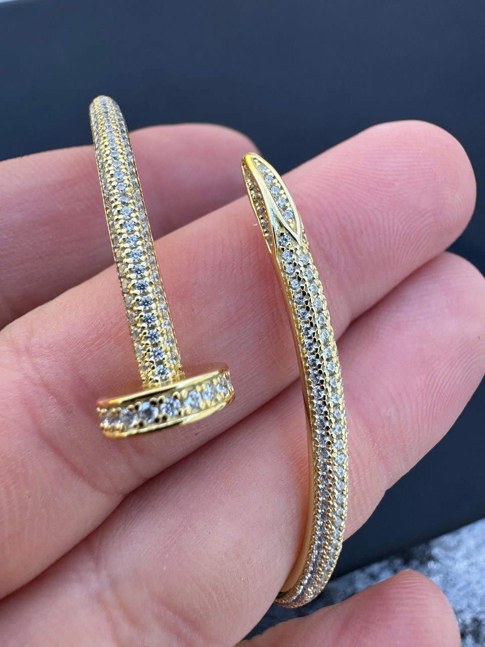 HarlemBling Real 14K Gold Over 925 Silver Iced CZ Nail Bangle Bracelet 6-7.5" Mens Ladies