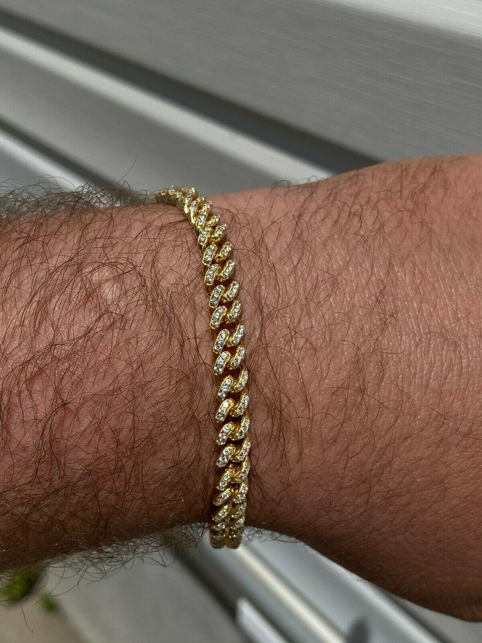 HarlemBling REAL 14k Gold Over 925 Sterling Silver 6mm Iced Miami Cuban Bracelet Men Ladies