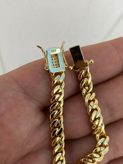 HarlemBling REAL 14k Gold Over 925 Sterling Silver 6mm Iced Miami Cuban Bracelet Men Ladies