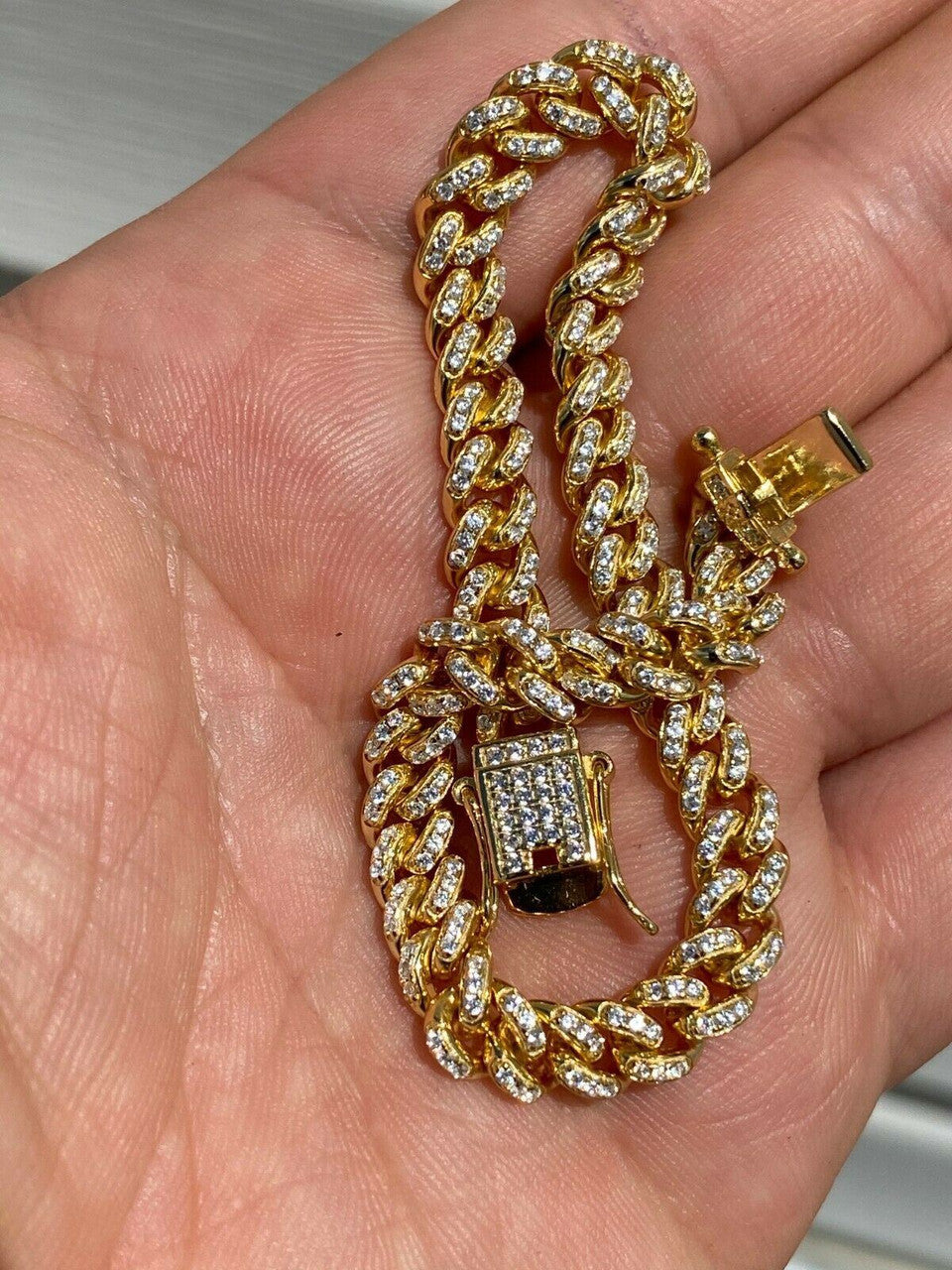 HarlemBling REAL 14k Gold Over 925 Sterling Silver 6mm Iced Miami Cuban Bracelet Men Ladies