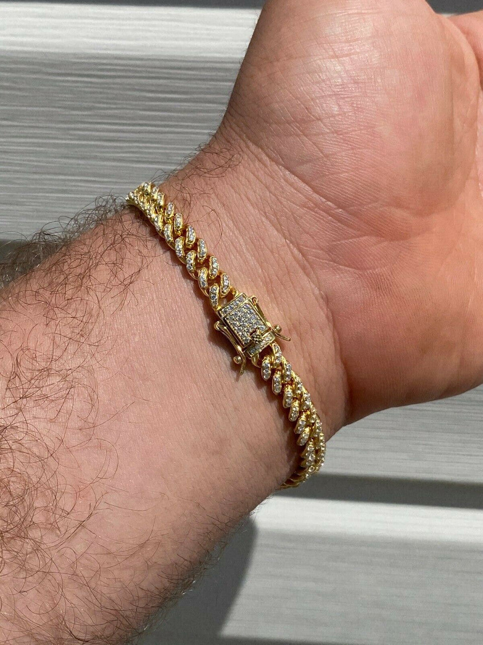 HarlemBling REAL 14k Gold Over 925 Sterling Silver 6mm Iced Miami Cuban Bracelet Men Ladies