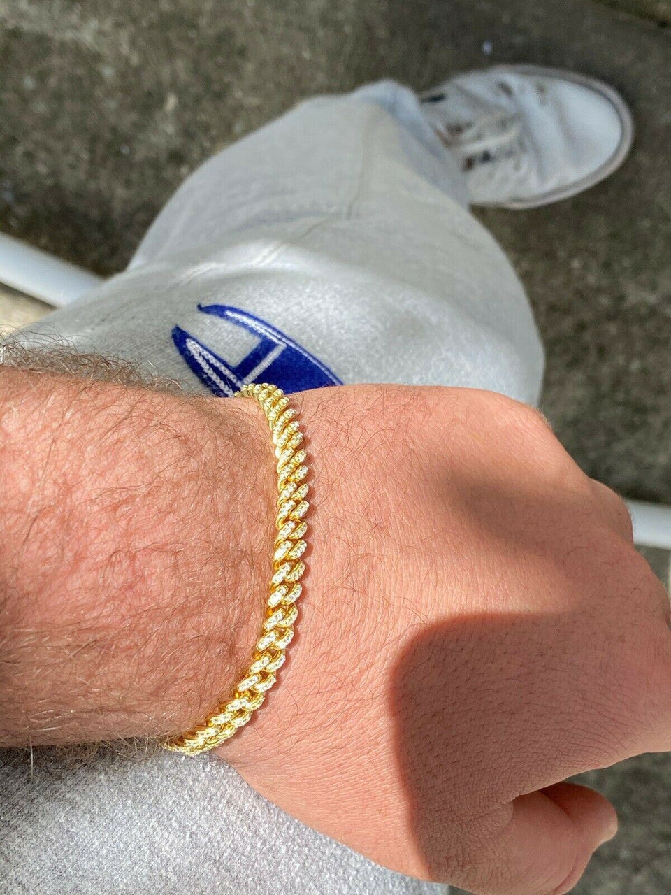 HarlemBling REAL 14k Gold Over 925 Sterling Silver 6mm Iced Miami Cuban Bracelet Men Ladies