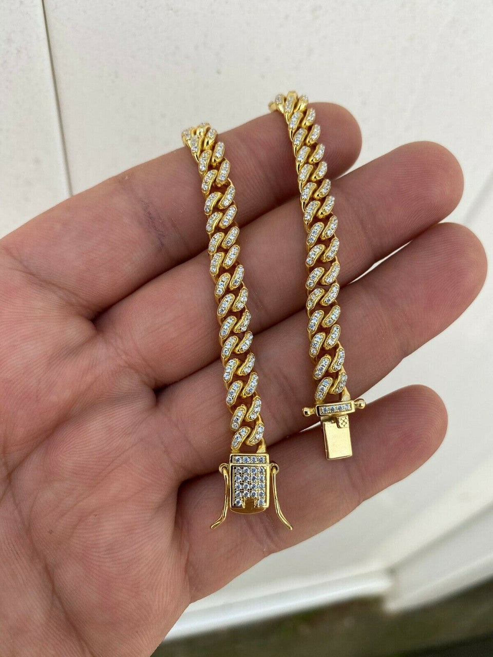 HarlemBling REAL 14k Gold Over 925 Sterling Silver 6mm Iced Miami Cuban Bracelet Men Ladies