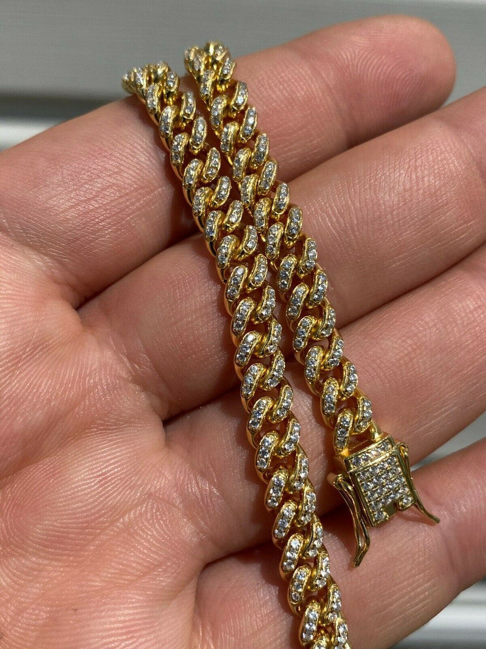 HarlemBling REAL 14k Gold Over 925 Sterling Silver 6mm Iced Miami Cuban Bracelet Men Ladies