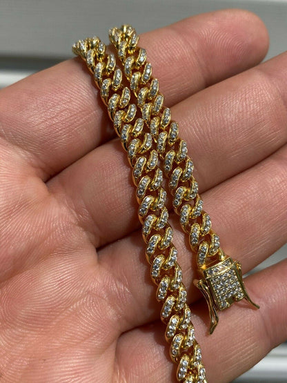 HarlemBling REAL 14k Gold Over 925 Sterling Silver 6mm Iced Miami Cuban Bracelet Men Ladies