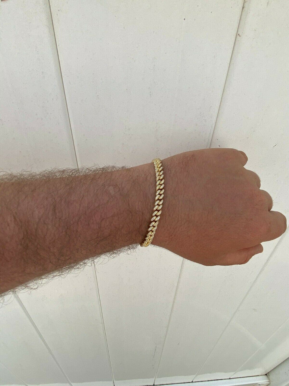 HarlemBling REAL 14k Gold Over 925 Sterling Silver 6mm Iced Miami Cuban Bracelet Men Ladies