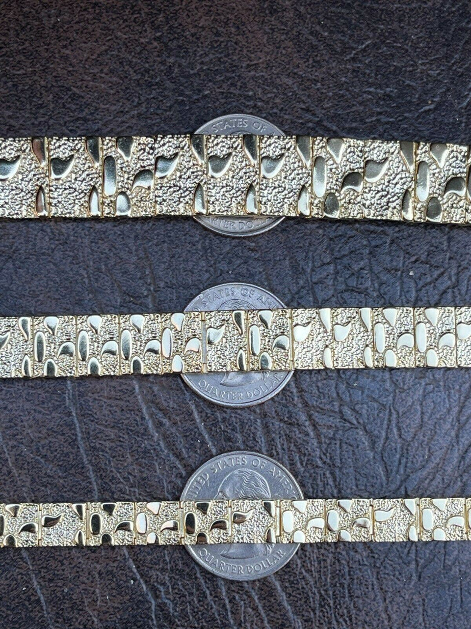 HarlemBling Real 14k Gold Over 925 Sterling Silver Mens Nugget Bracelet Heavy 8mm 12mm 16mm