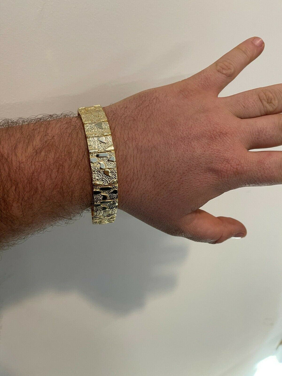 HarlemBling Real 14k Gold Over 925 Sterling Silver Mens Nugget Bracelet Heavy 8mm 12mm 16mm