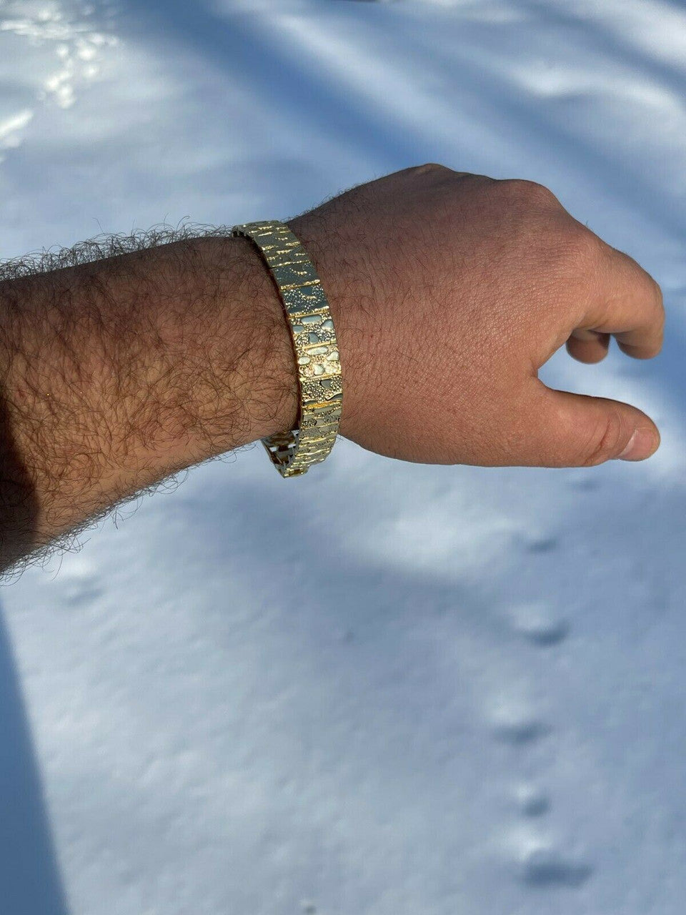 HarlemBling Real 14k Gold Over 925 Sterling Silver Mens Nugget Bracelet Heavy 8mm 12mm 16mm