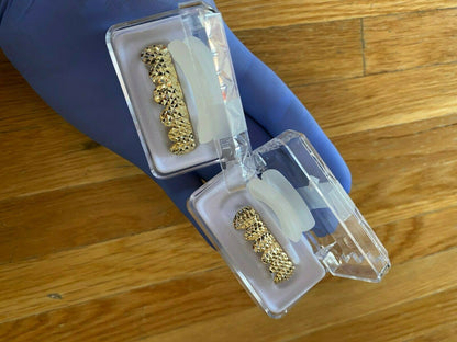HarlemBling REAL 14k Gold Over Solid 925 Sterling Silver Diamond Cut Grillz Teeth Fronts