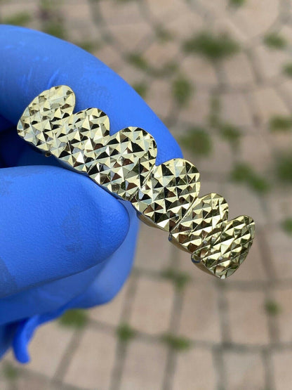 HarlemBling REAL 14k Gold Over Solid 925 Sterling Silver Diamond Cut Grillz Teeth Fronts