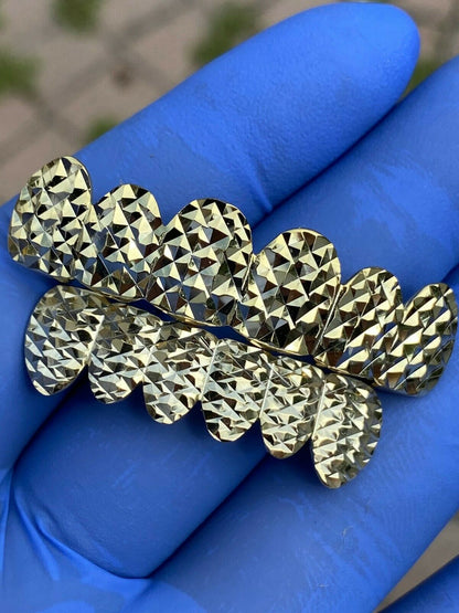 HarlemBling REAL 14k Gold Over Solid 925 Sterling Silver Diamond Cut Grillz Teeth Fronts