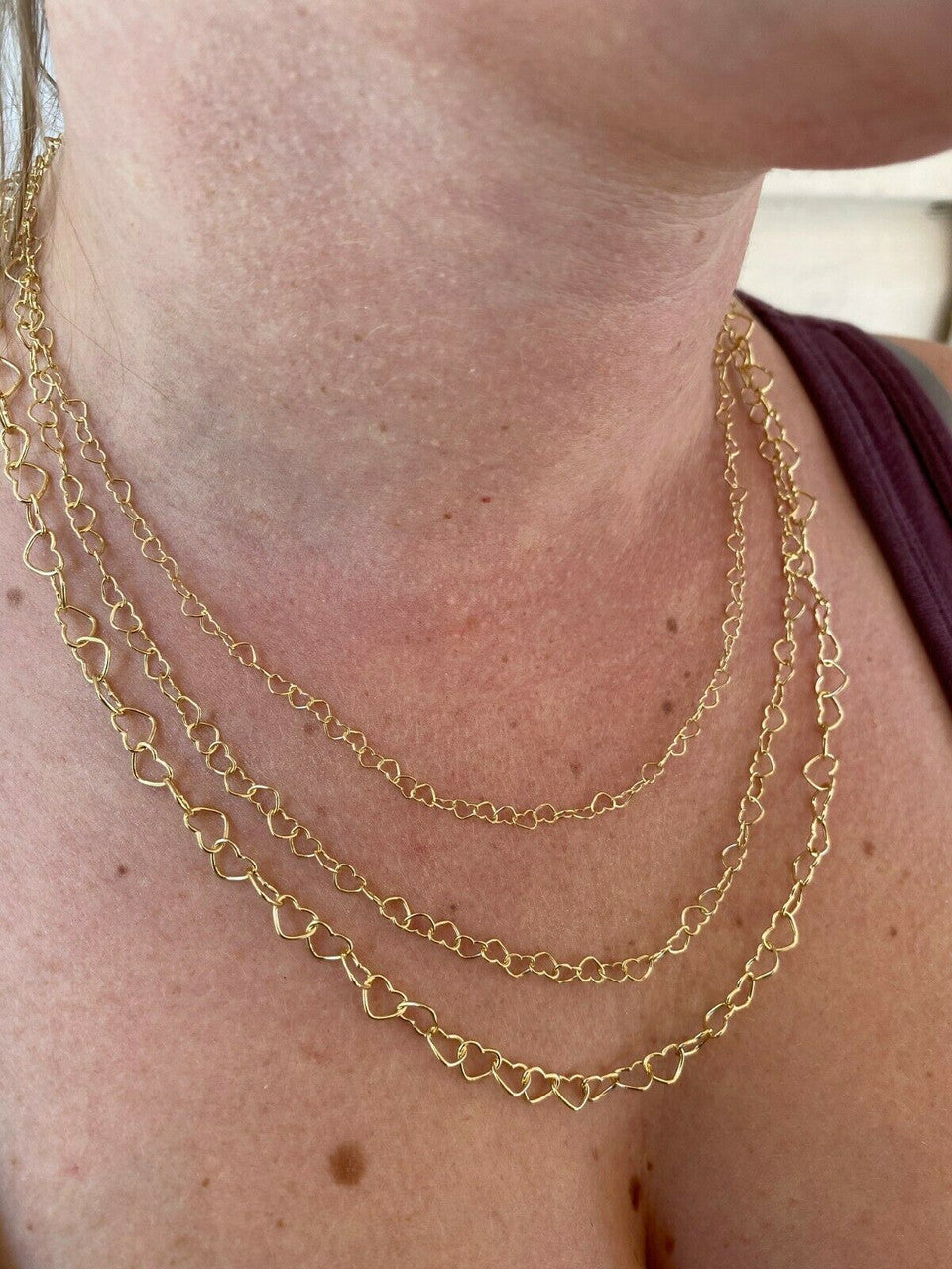 HarlemBling Real 14k Gold Over Solid 925 Sterling Silver Paperclip Heart Link Chain Necklace