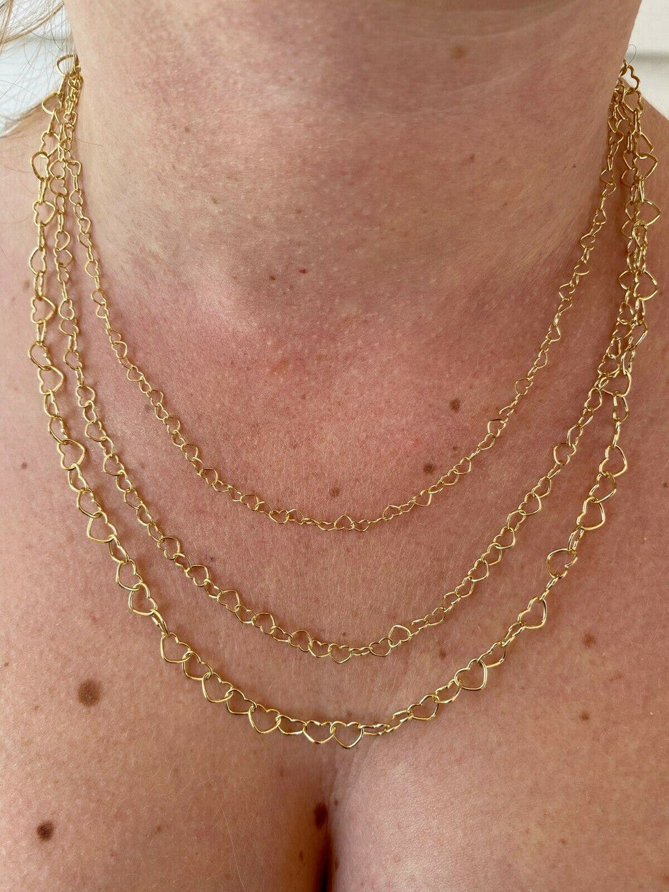 HarlemBling Real 14k Gold Over Solid 925 Sterling Silver Paperclip Heart Link Chain Necklace
