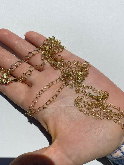 HarlemBling Real 14k Gold Over Solid 925 Sterling Silver Paperclip Heart Link Chain Necklace