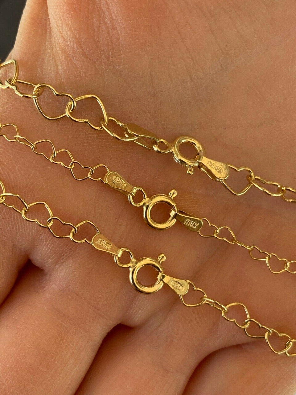HarlemBling Real 14k Gold Over Solid 925 Sterling Silver Paperclip Heart Link Chain Necklace