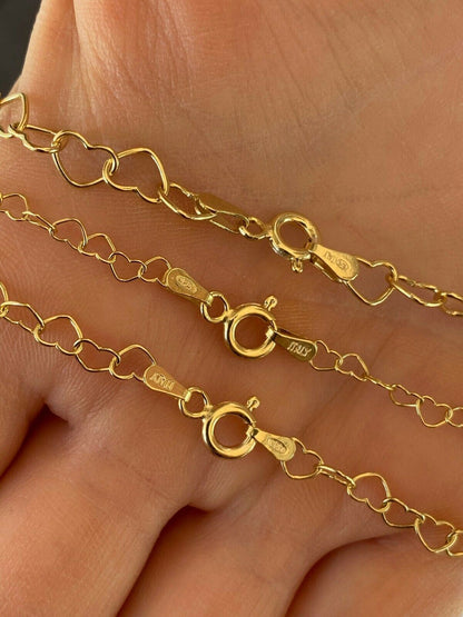 HarlemBling Real 14k Gold Over Solid 925 Sterling Silver Paperclip Heart Link Chain Necklace