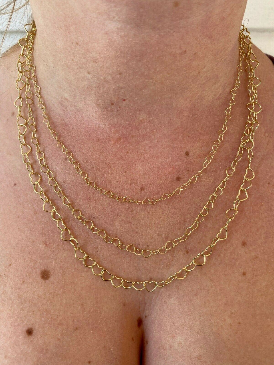 HarlemBling Real 14k Gold Over Solid 925 Sterling Silver Paperclip Heart Link Chain Necklace