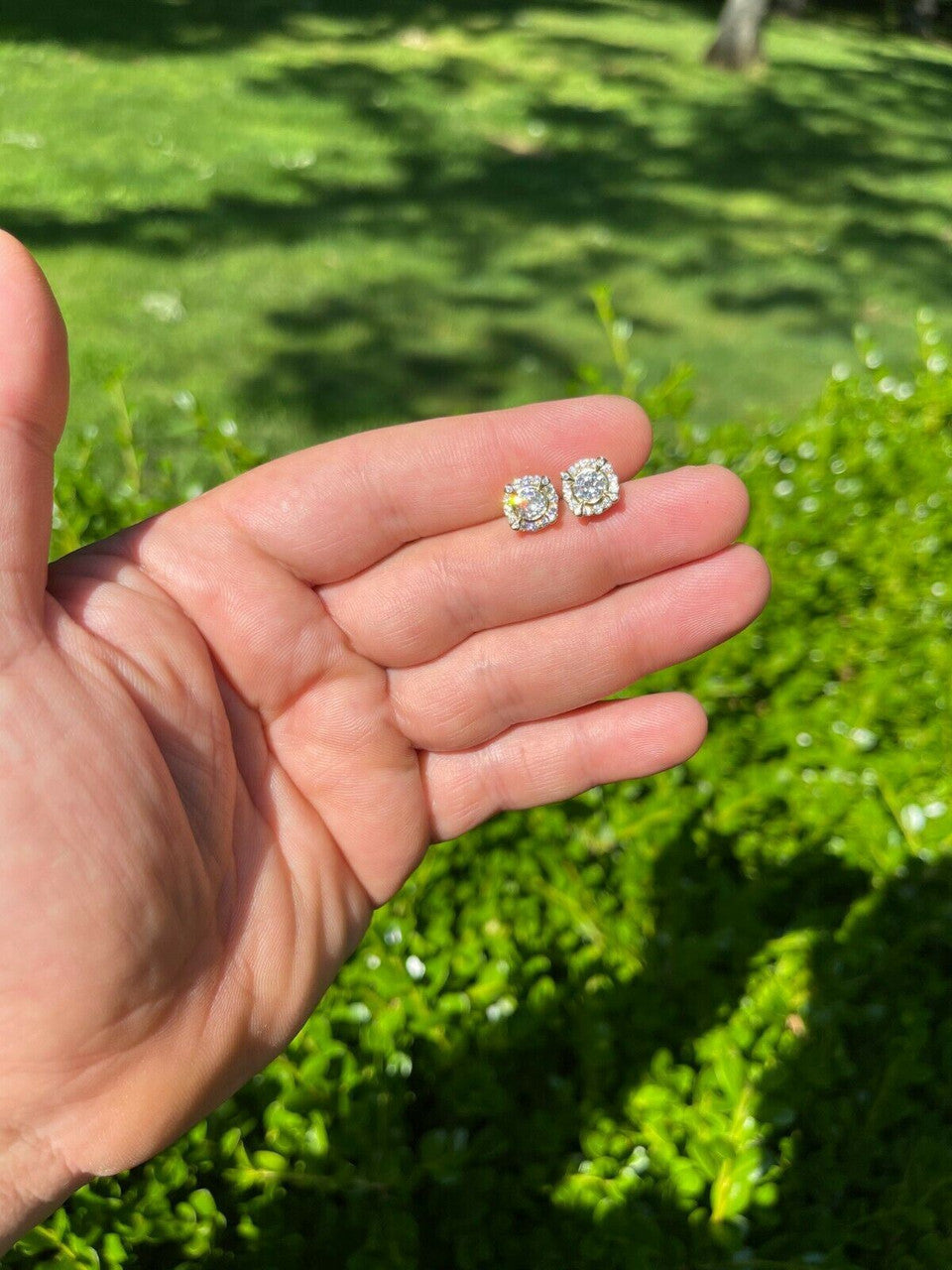 HarlemBling Real 14k Gold Vermeil 925 Iced CZ Out HipHop Earrings Studs Mens Ladies dollar99 MSRP