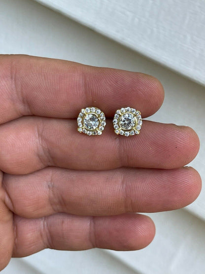 HarlemBling Real 14k Gold Vermeil 925 Iced CZ Out HipHop Earrings Studs Mens Ladies dollar99 MSRP
