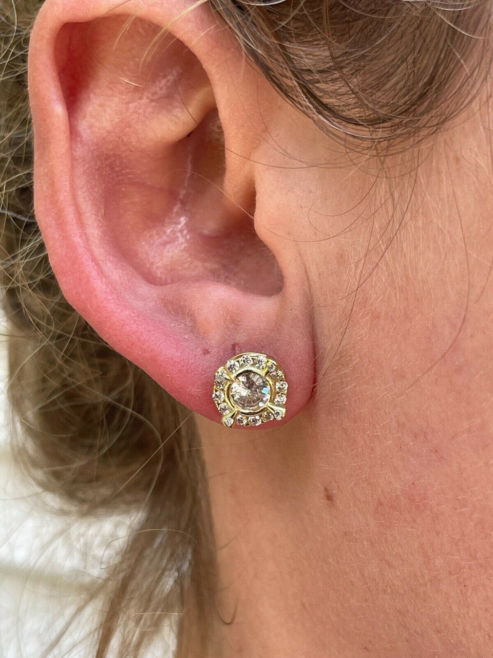 HarlemBling Real 14k Gold Vermeil 925 Iced CZ Out HipHop Earrings Studs Mens Ladies dollar99 MSRP