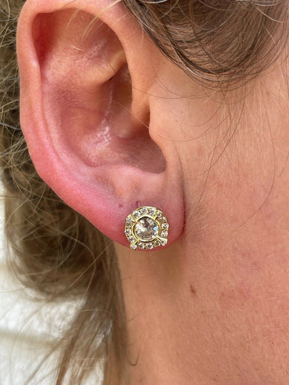 HarlemBling Real 14k Gold Vermeil 925 Iced CZ Out HipHop Earrings Studs Mens Ladies dollar99 MSRP