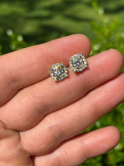 HarlemBling Real 14k Gold Vermeil 925 Iced CZ Out HipHop Earrings Studs Mens Ladies dollar99 MSRP