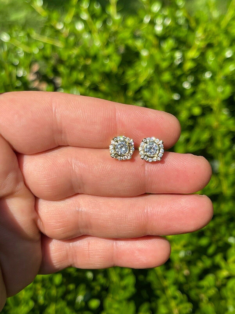 HarlemBling Real 14k Gold Vermeil 925 Iced CZ Out HipHop Earrings Studs Mens Ladies dollar99 MSRP