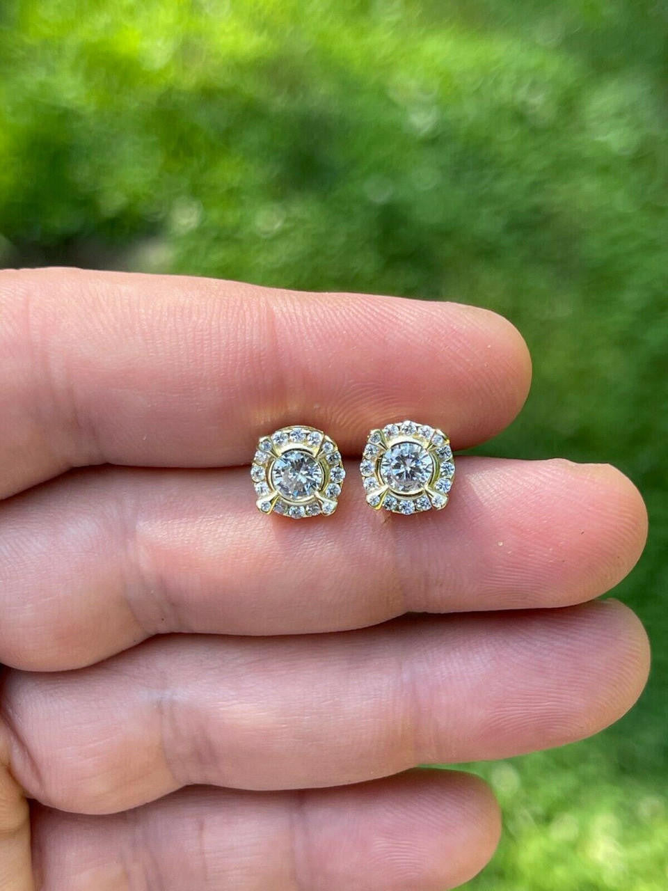 HarlemBling Real 14k Gold Vermeil 925 Iced CZ Out HipHop Earrings Studs Mens Ladies dollar99 MSRP